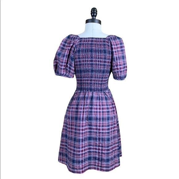 Madewell Lucie Puff-Sleeve Smocked Mini Dress in Rockfern Plaid XXS - Picture 6 of 11